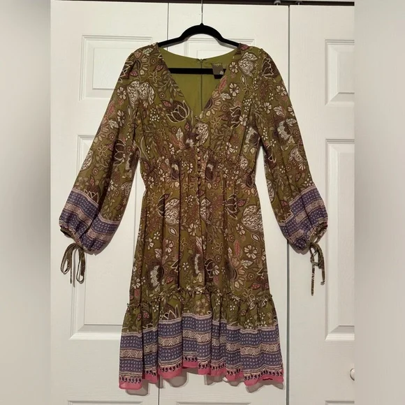 Taylor Dresses | Taylor 10 Spell Green Boho 70s Earthy Paisley Whimsigoth Floral Midi Dress | Color: Green/Pink | Size: 10 | Sarahranderson's Closet